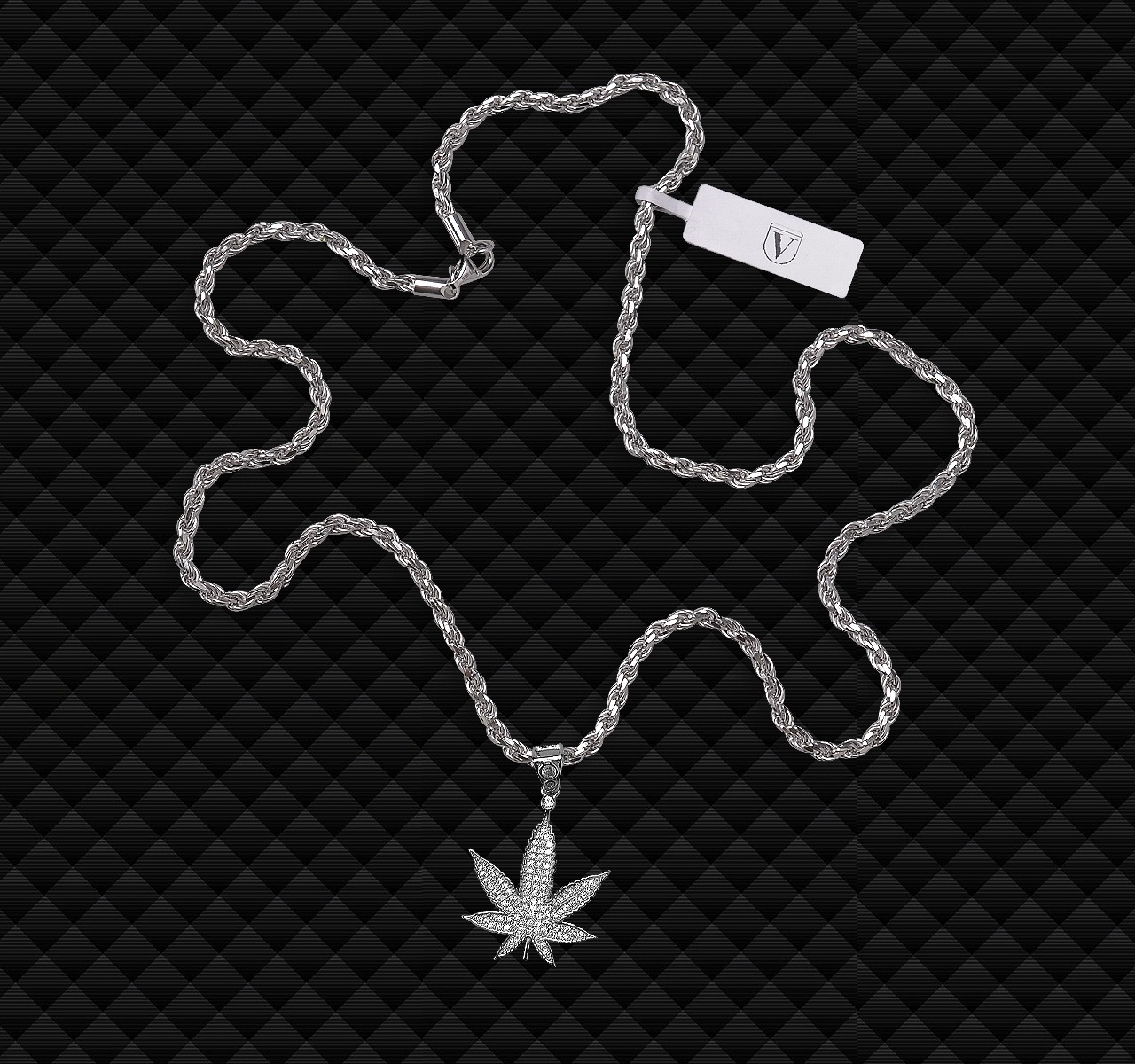 Dije Hoja Cannabis Cadena Torzal Plata 925 Italia + Estuche.