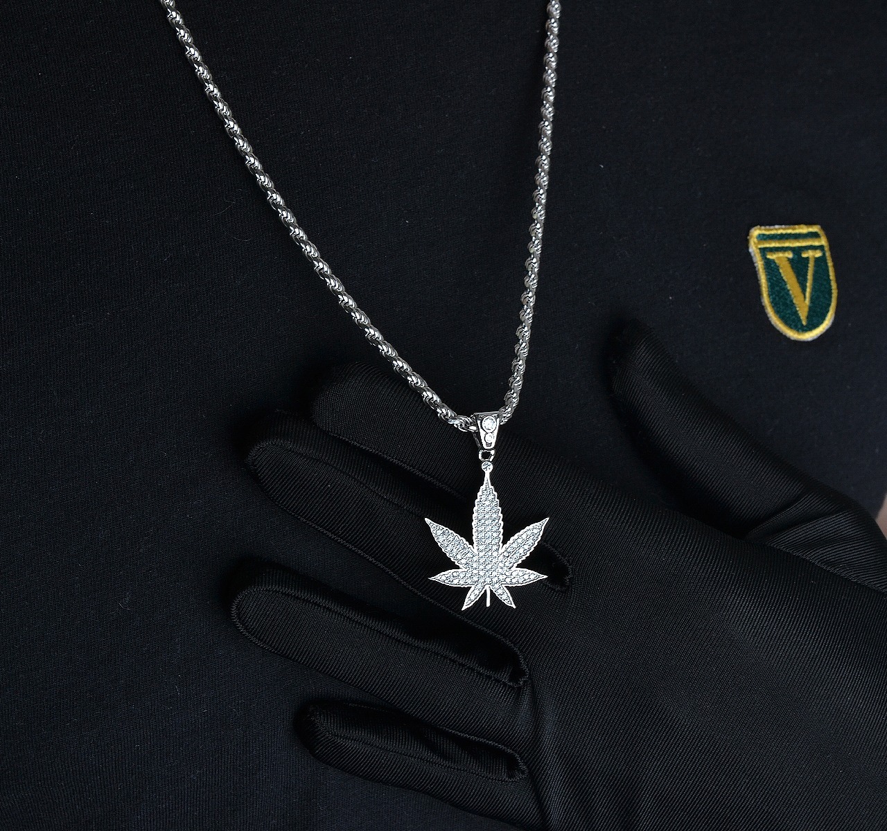 Dije Hoja Cannabis Cadena Torzal Plata 925 Italia + Estuche.