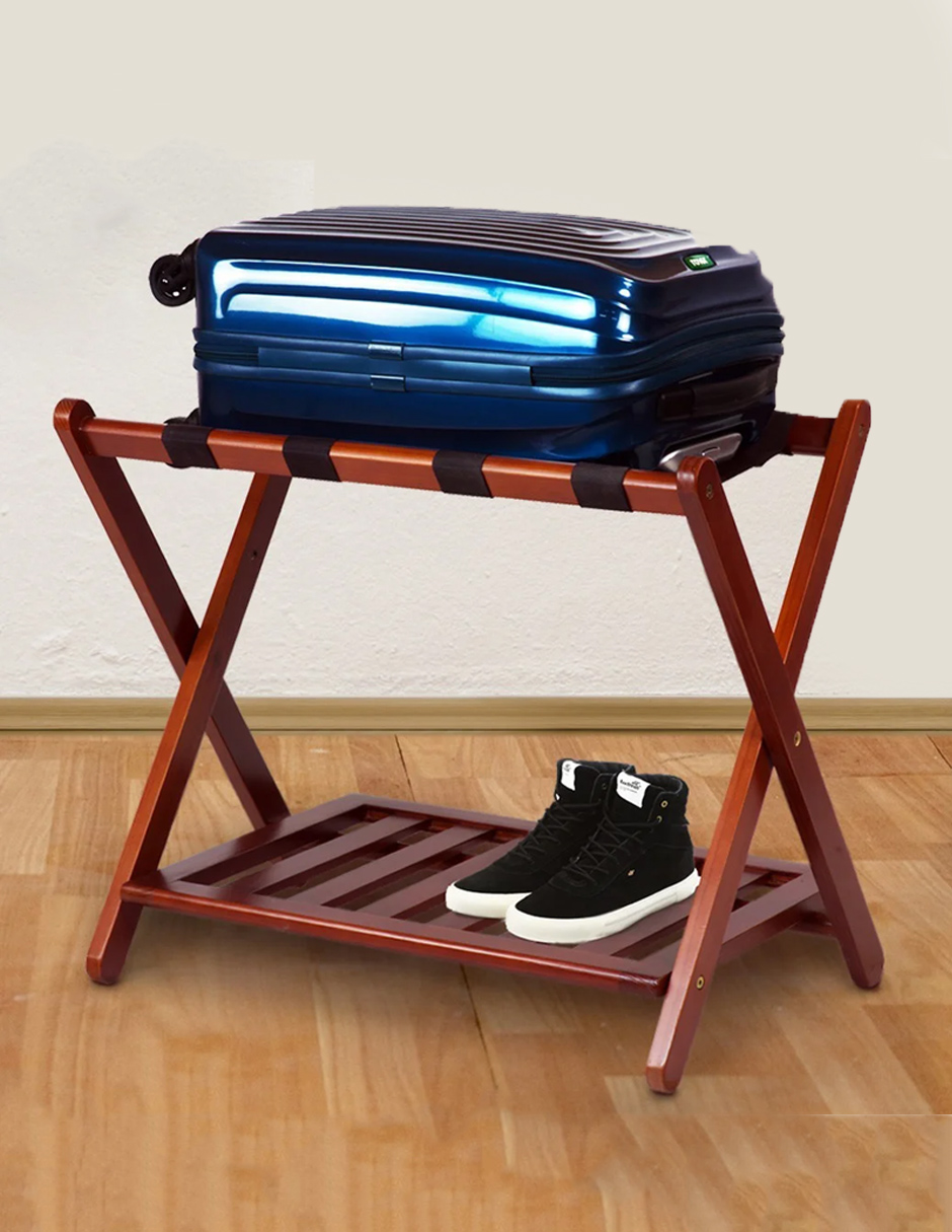 Porta Maletas Casual Home Plegable Color Nogal con Zapatera