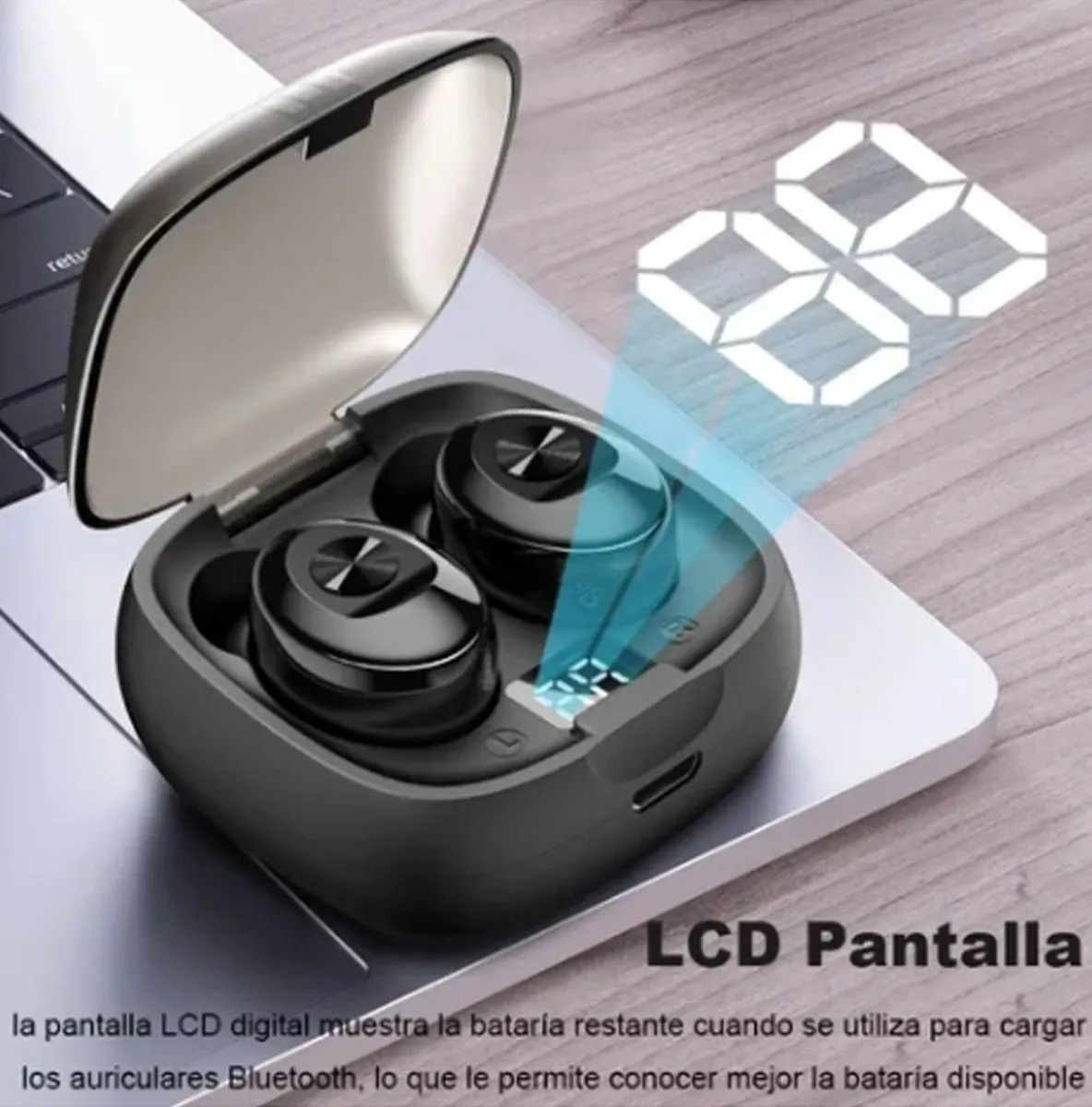 Audifonos TWS Hi-Fi Con Bluetooth y Pantalla LED Resistente Al Agua Negro