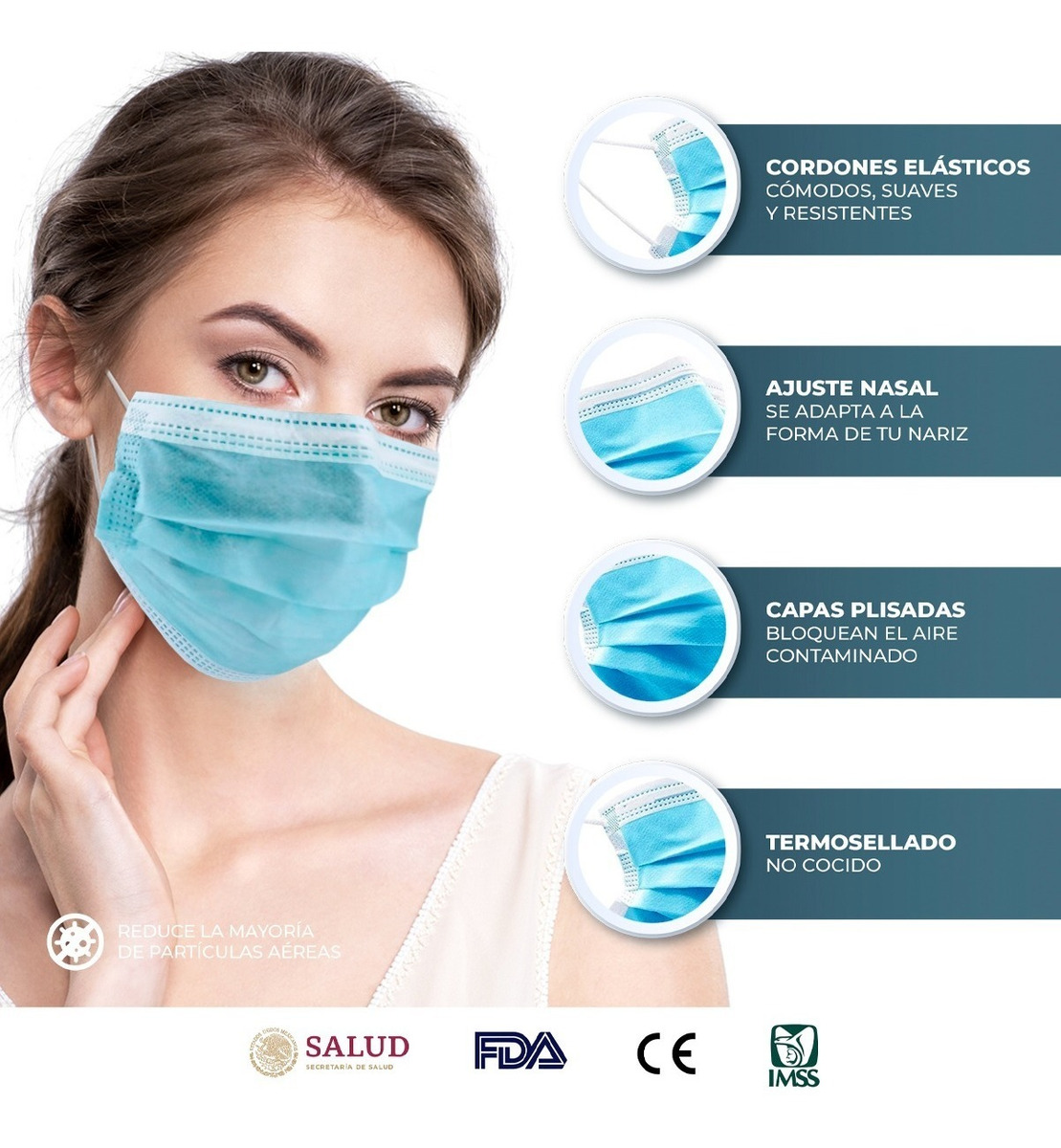 Cubrebocas Tricapa Termosellado Marca Sanwo Certificado Cofepris 100 Piezas