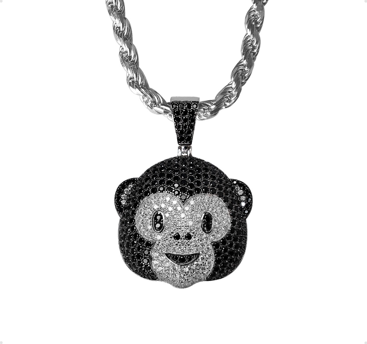 Dije Emoji Mono Y Cadena Torzal Plata 925 Italia + Estuche.