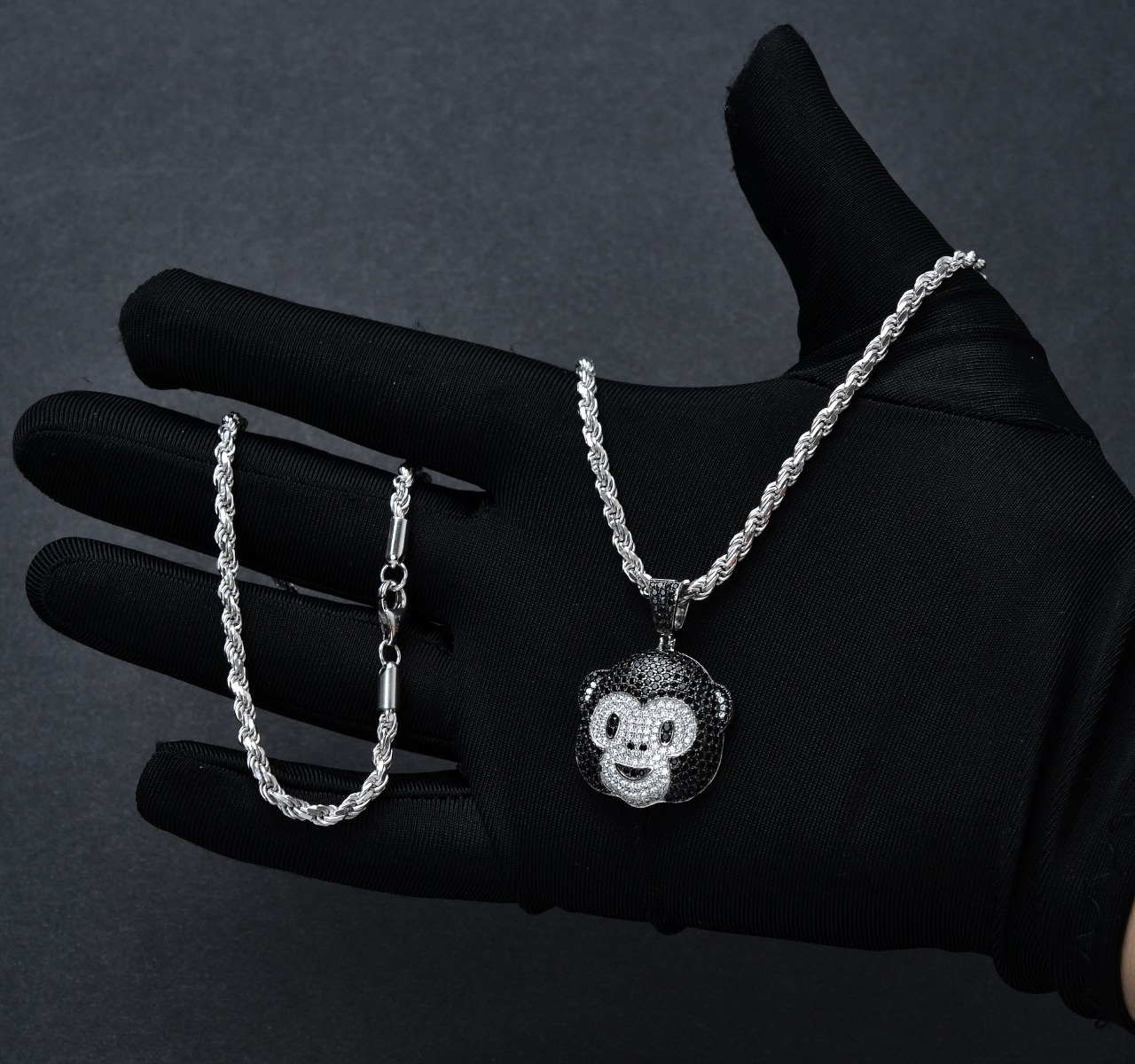 Dije Emoji Mono Y Cadena Torzal Plata 925 Italia + Estuche.