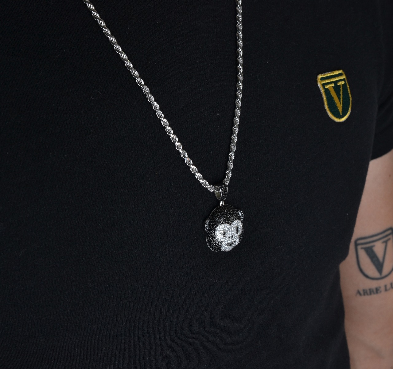 Dije Emoji Mono Y Cadena Torzal Plata 925 Italia + Estuche.