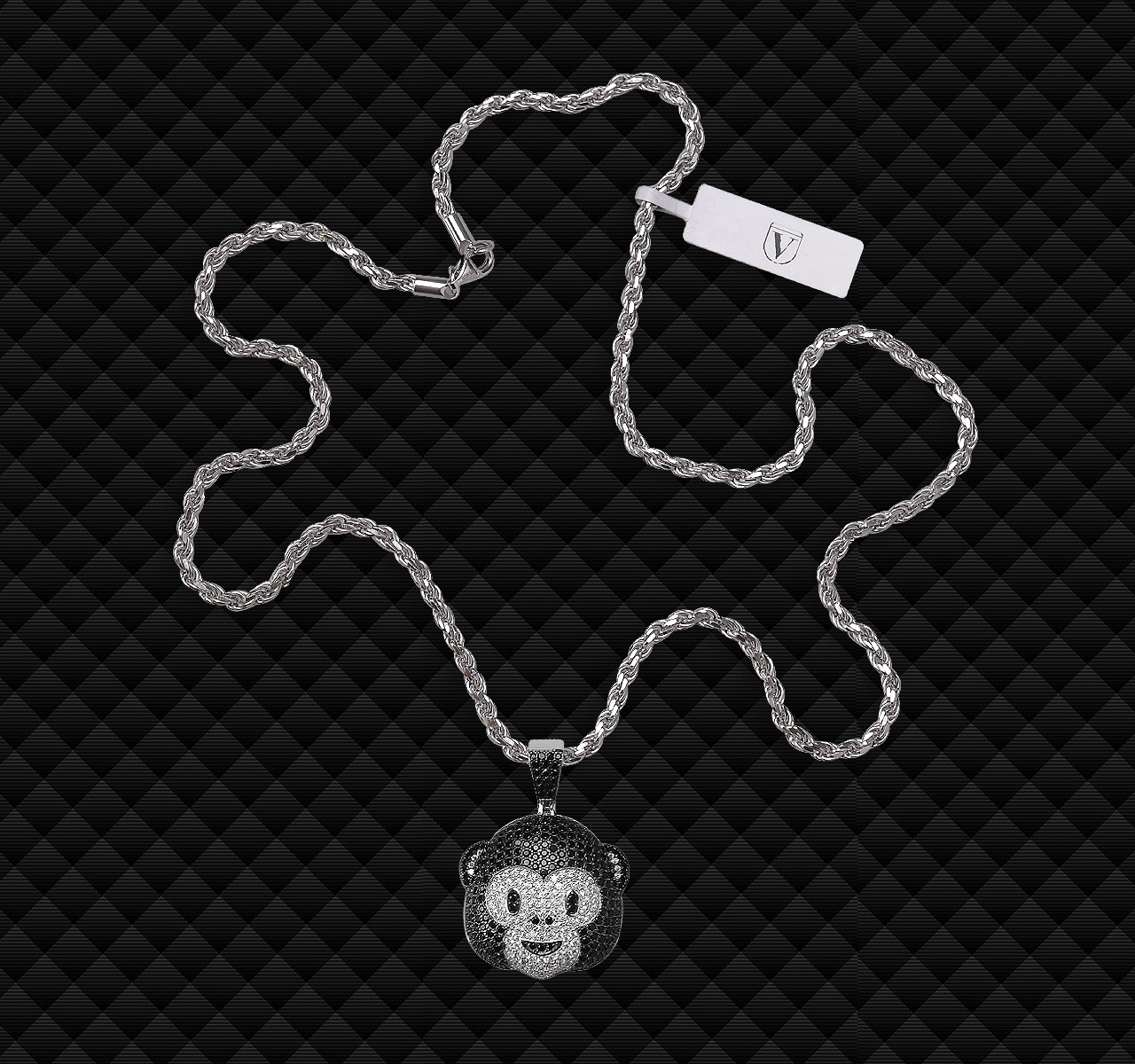 Dije Emoji Mono Y Cadena Torzal Plata 925 Italia + Estuche.