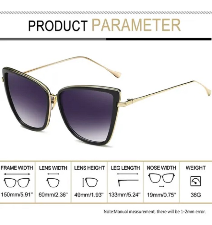 Lentes De Sol Mujer Gafas De Moda Para Dama Ojos Gato Negros