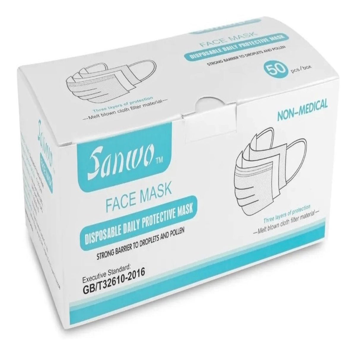 Cubrebocas Tricapa Termosellado Marca Sanwo Certificado Cofepris 100 Piezas