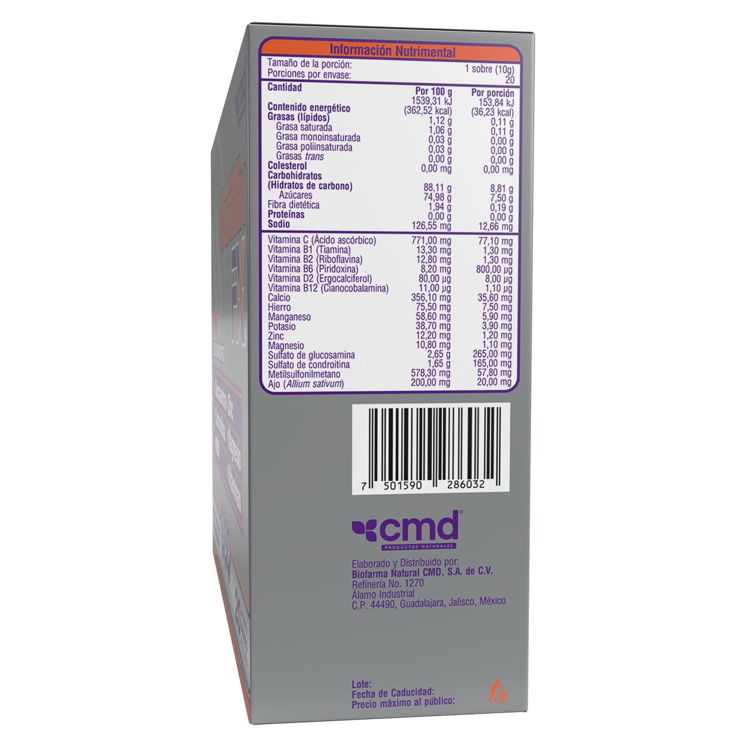 Multimix FX Polvo, 20 Sobres, 10 g c/u, Glucosamina, Condroitina, MSM, Zinc, Magnesio, Vitaminas