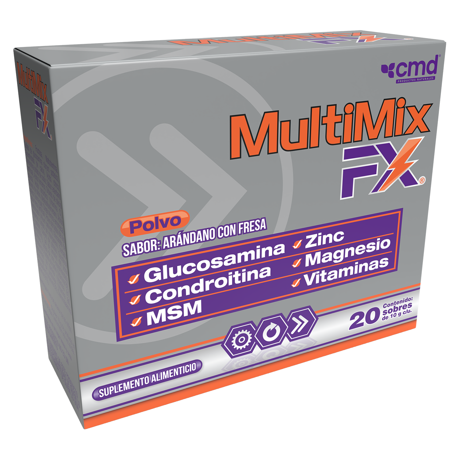 Multimix FX Polvo, 20 Sobres, 10 g c/u, Glucosamina, Condroitina, MSM, Zinc, Magnesio, Vitaminas