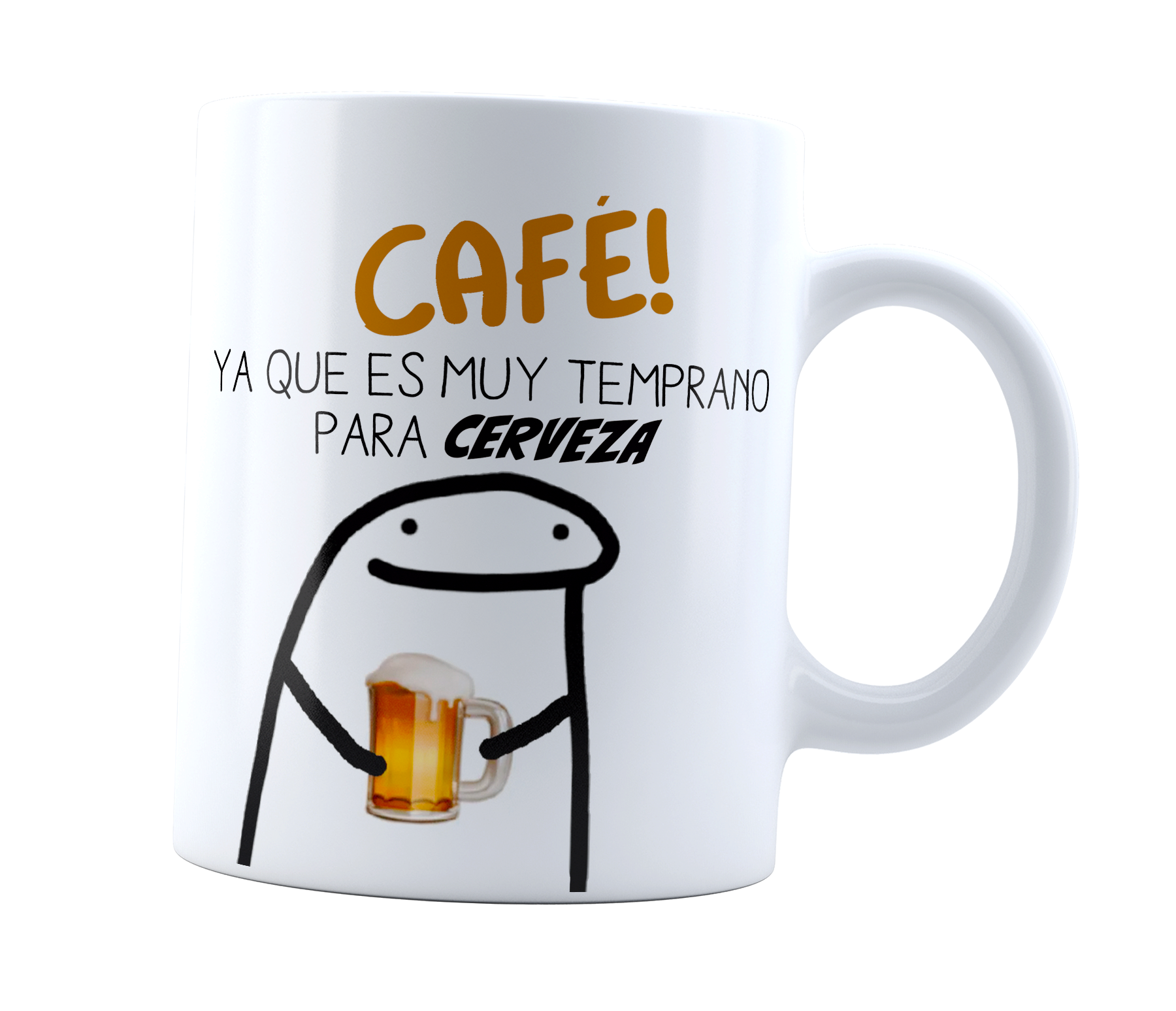 Taza Flork Café porque es muy temprano para cerveza | Frase Meme divertida