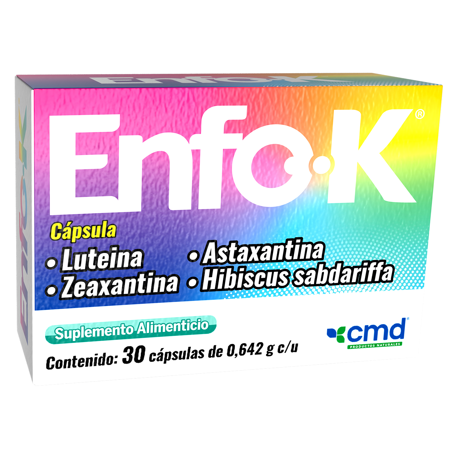 Enfo-k, Enfoka, Enfoca, 30 Capsulas, 0.642 g c/u, Luteina, Zeaxantina, Astaxantina, Hibiscus Sabdariffa