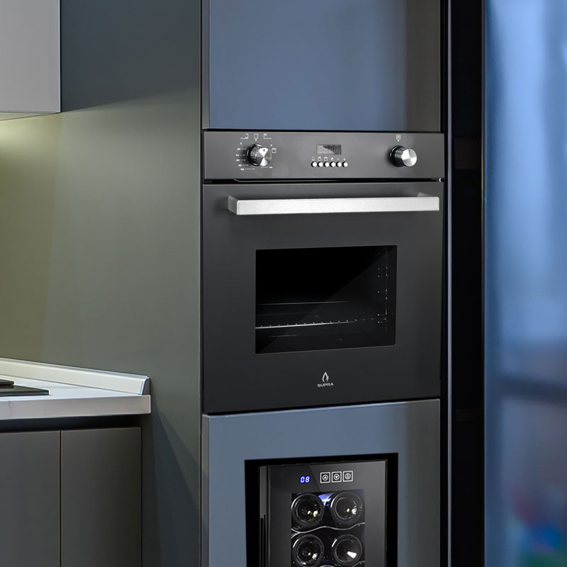 Horno de gas empotrable 60cm en acero inoxidable BLACK VORTEX color negro mate