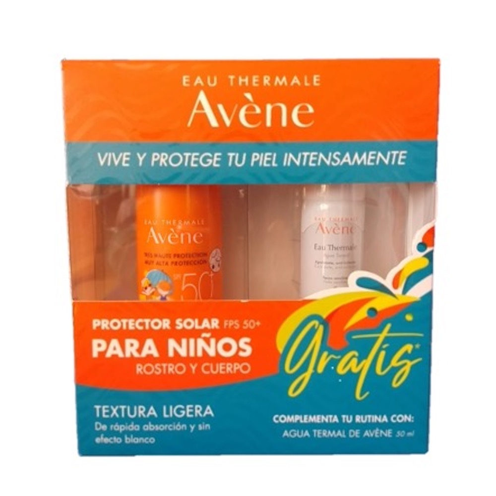 AVENE KIT PROTECTOR SOLAR CORPORAL INFANTIL EN SPRAY, FPS 50+, 200ml + AGUA TERMAL DE AVENE 50 ml.