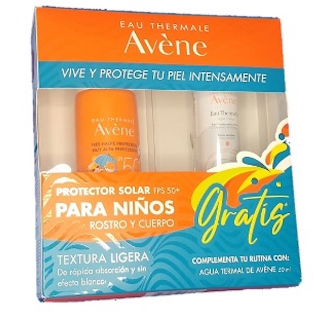 AVENE KIT PROTECTOR SOLAR CORPORAL INFANTIL EN SPRAY, FPS 50+, 200ml + AGUA TERMAL DE AVENE 50 ml.