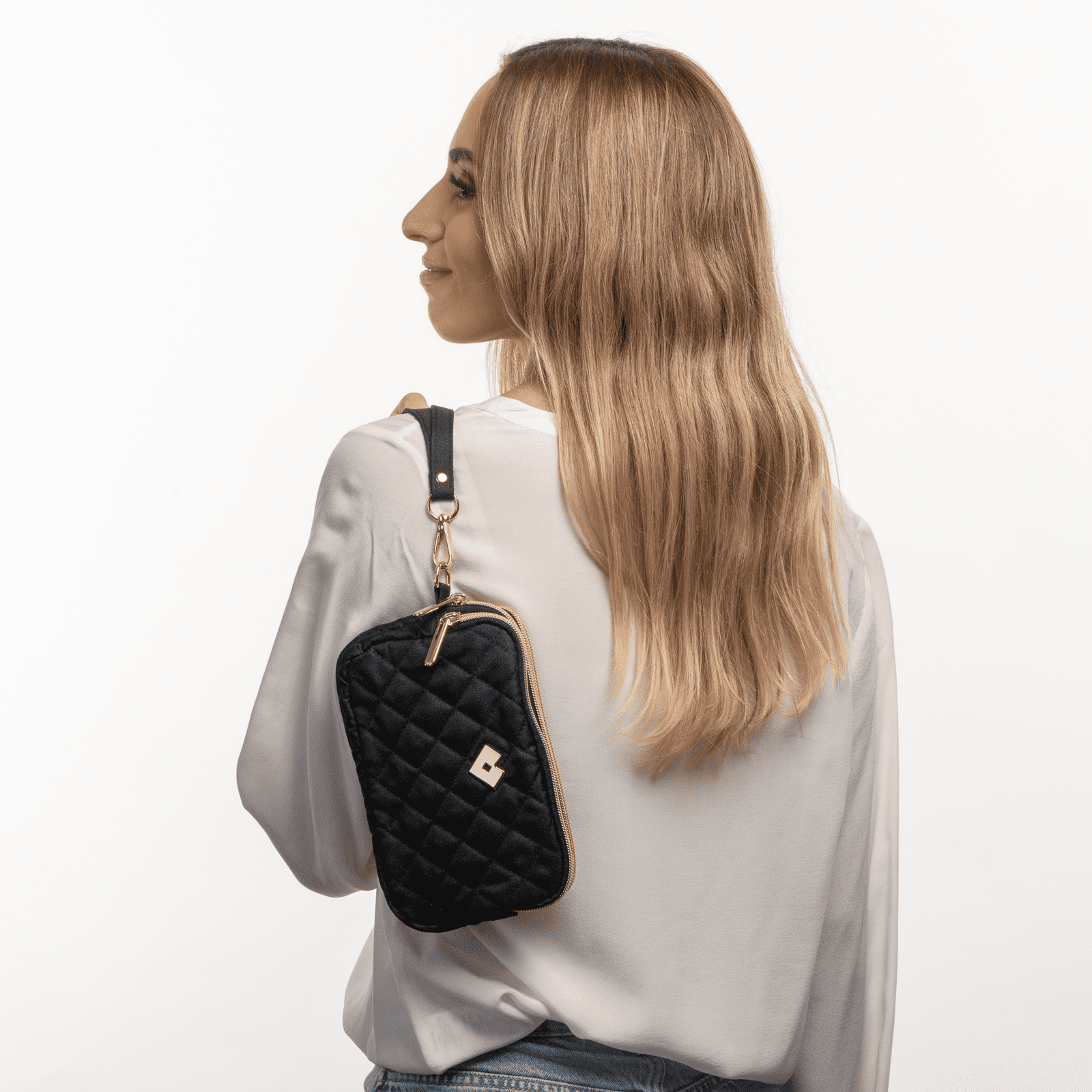 LuckyLy Bolsa de Mano para Mujer tipo Clutch, Ideal como Bolsa para Celular, Cartera Dama y Neceser, Modelo Gaby, Negro