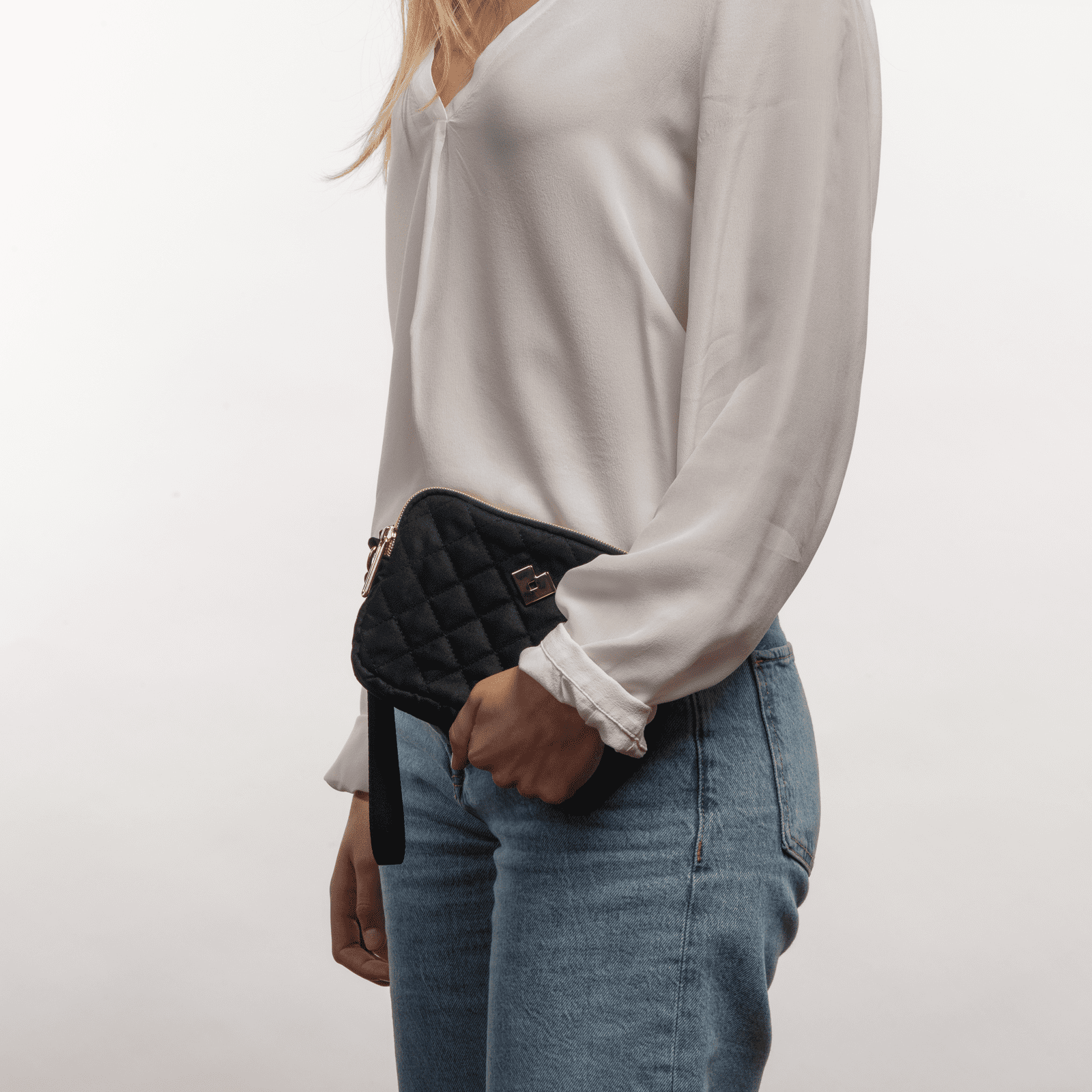 LuckyLy Bolsa de Mano para Mujer tipo Clutch, Ideal como Bolsa para Celular, Cartera Dama y Neceser, Modelo Gaby, Negro