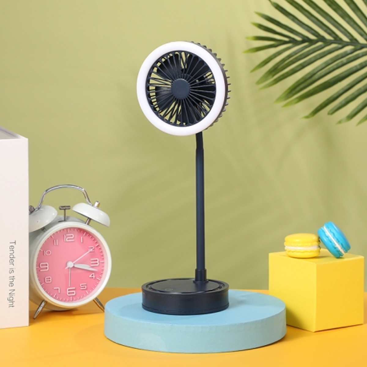 Ventilador portatil + lámpara luz Led de iluminación Recargable USB 3 potencias 360 grados