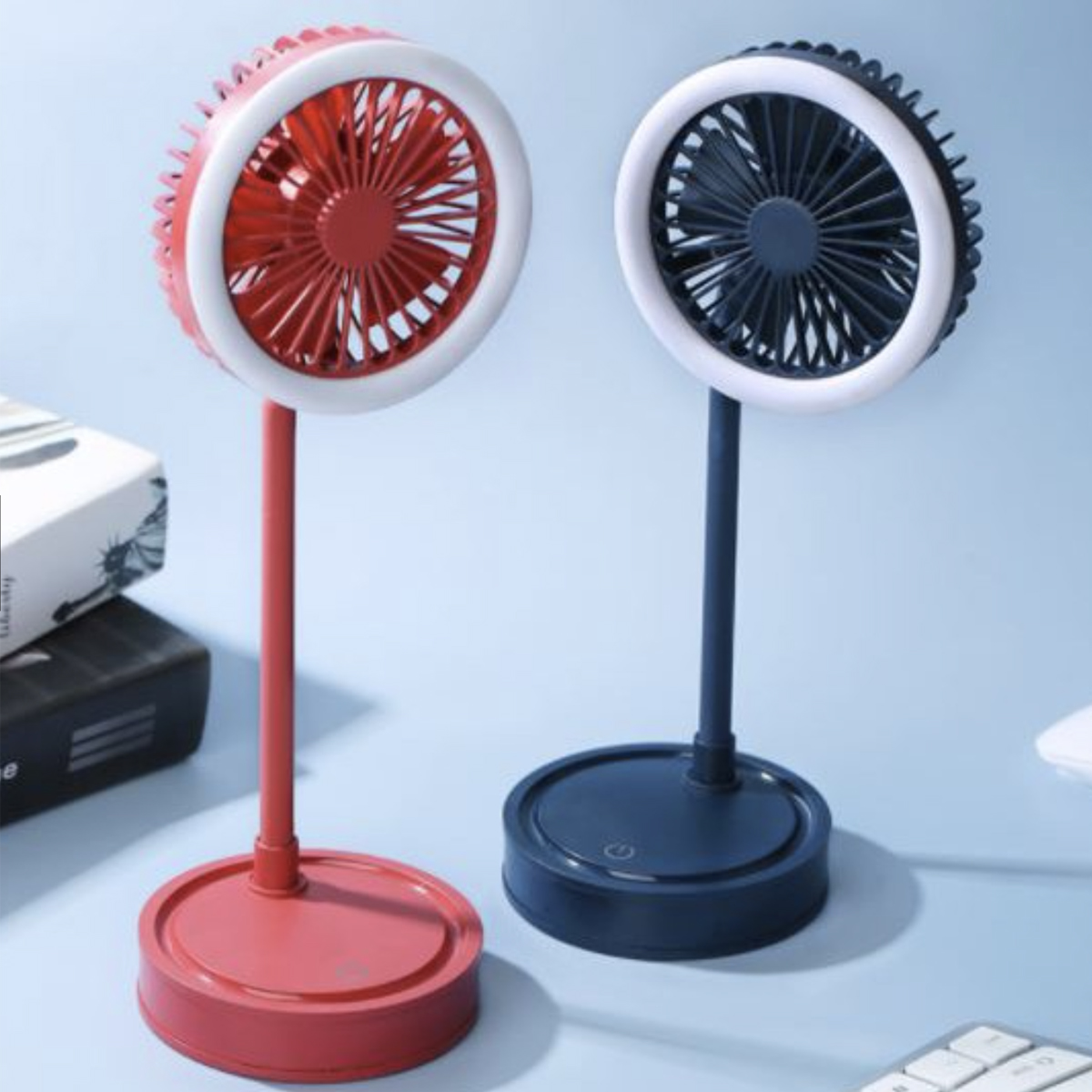 Ventilador portatil + lámpara luz Led de iluminación Recargable USB 3 potencias 360 grados