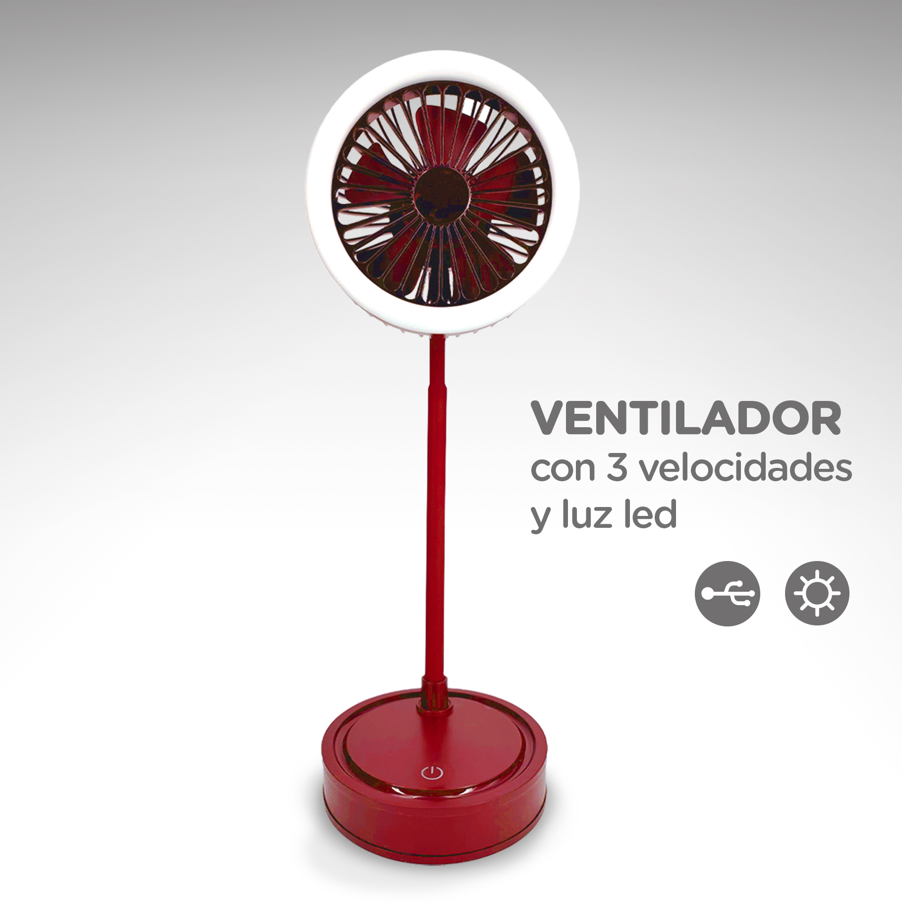 Ventilador portatil + lámpara luz Led de iluminación Recargable USB 3 potencias 360 grados
