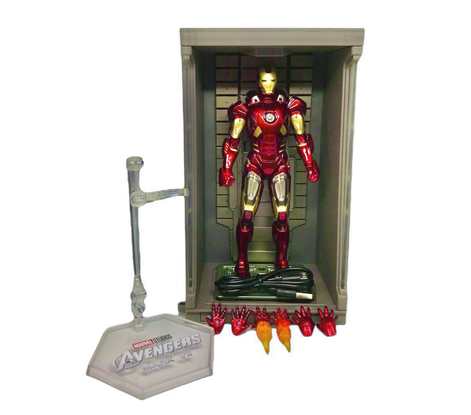 Figura de Accion Iron Man Mark 7 Coleccionable Figura Articulada con Hall Of Armor con Luz y  Batería Recargable 