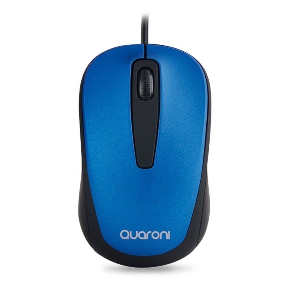 Mouse Quaroni Óptico MAQ02A Alámbrico USB 1200DPI Azul Negro cable computadora pc laptop mac linux