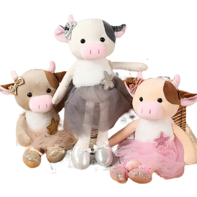 Peluche Suave Vaquita Vestida De Bailarina Con Moño Gris