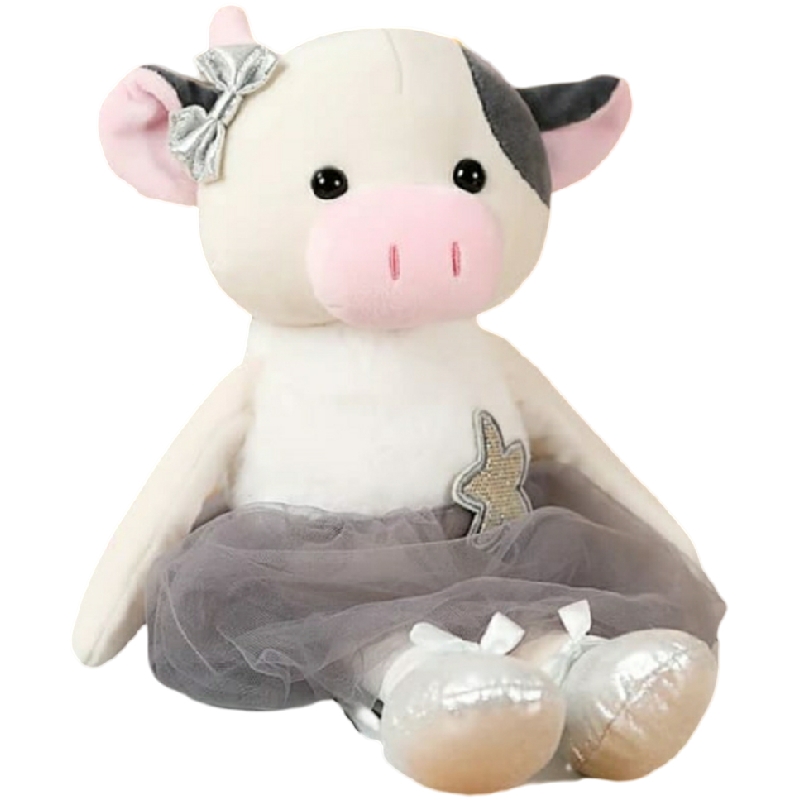 Peluche Suave Vaquita Vestida De Bailarina Con Moño Gris