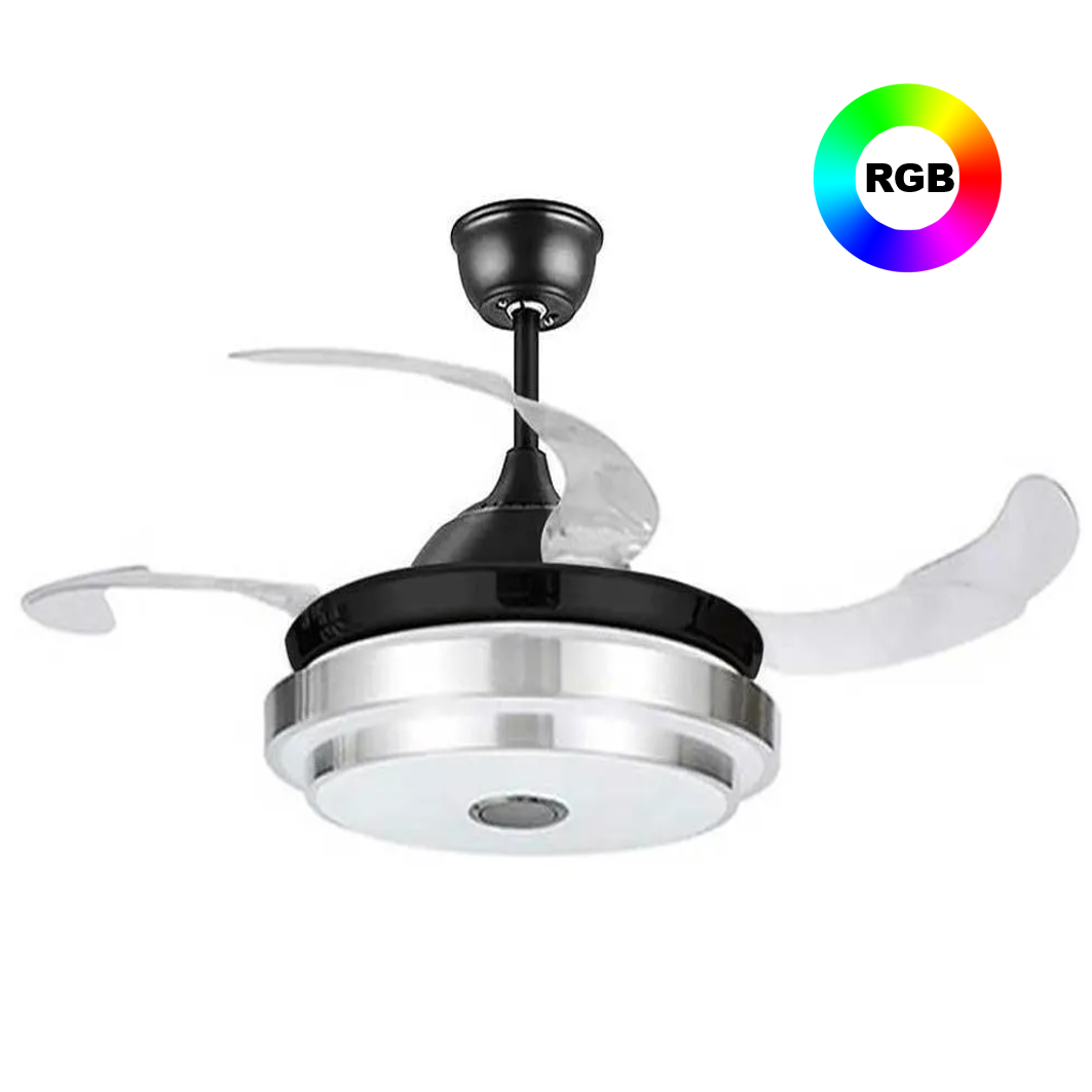 Ventilador de Techo Lámpara Luz Multicolor con Aspa Retráctil Bocina Bluetooth