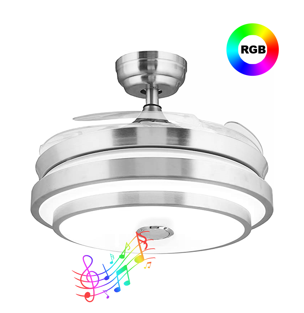 Ventilador de Techo Lámpara Luz Multicolor con Aspa Retráctil Bocina Bluetooth