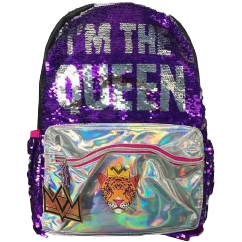 Mochila Karen Polinesios  I´m The Queen Lentejuela Morada Rosa