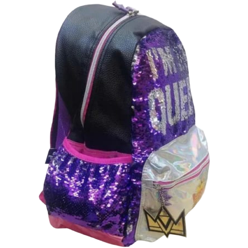 Mochila Karen Polinesios  I´m The Queen Lentejuela Morada Rosa