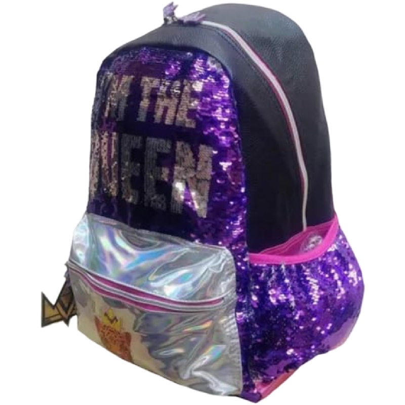 Mochila Karen Polinesios  I´m The Queen Lentejuela Morada Rosa