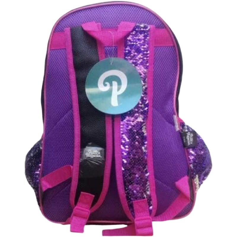 Mochila Karen Polinesios  I´m The Queen Lentejuela Morada Rosa