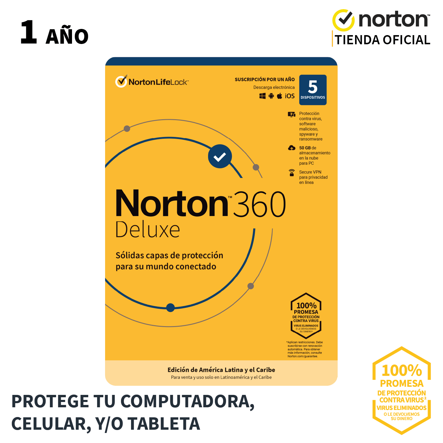 Antivirus Norton 360 Deluxe 5 dispositivos 1 año 2022