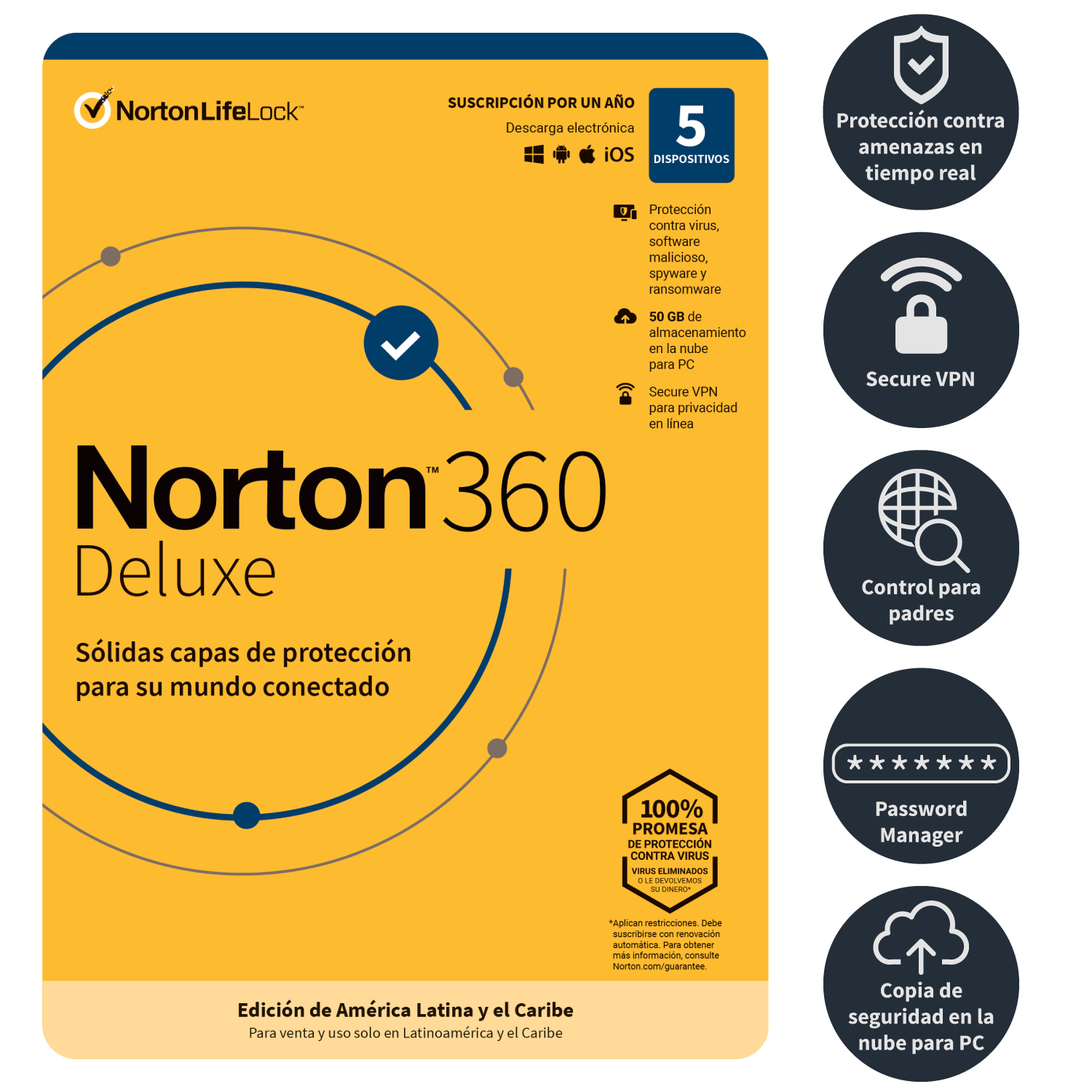 Antivirus Norton 360 Deluxe 5 dispositivos 1 año 2022