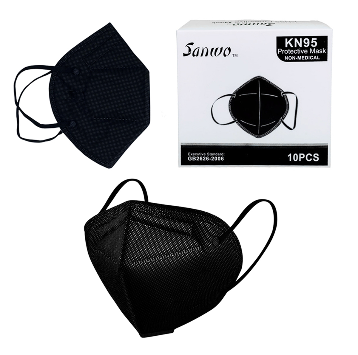 Cubrebocas Sanwo Kn95 Color Negro Sin Válvula 50 Piezas Certificado Cofepris 