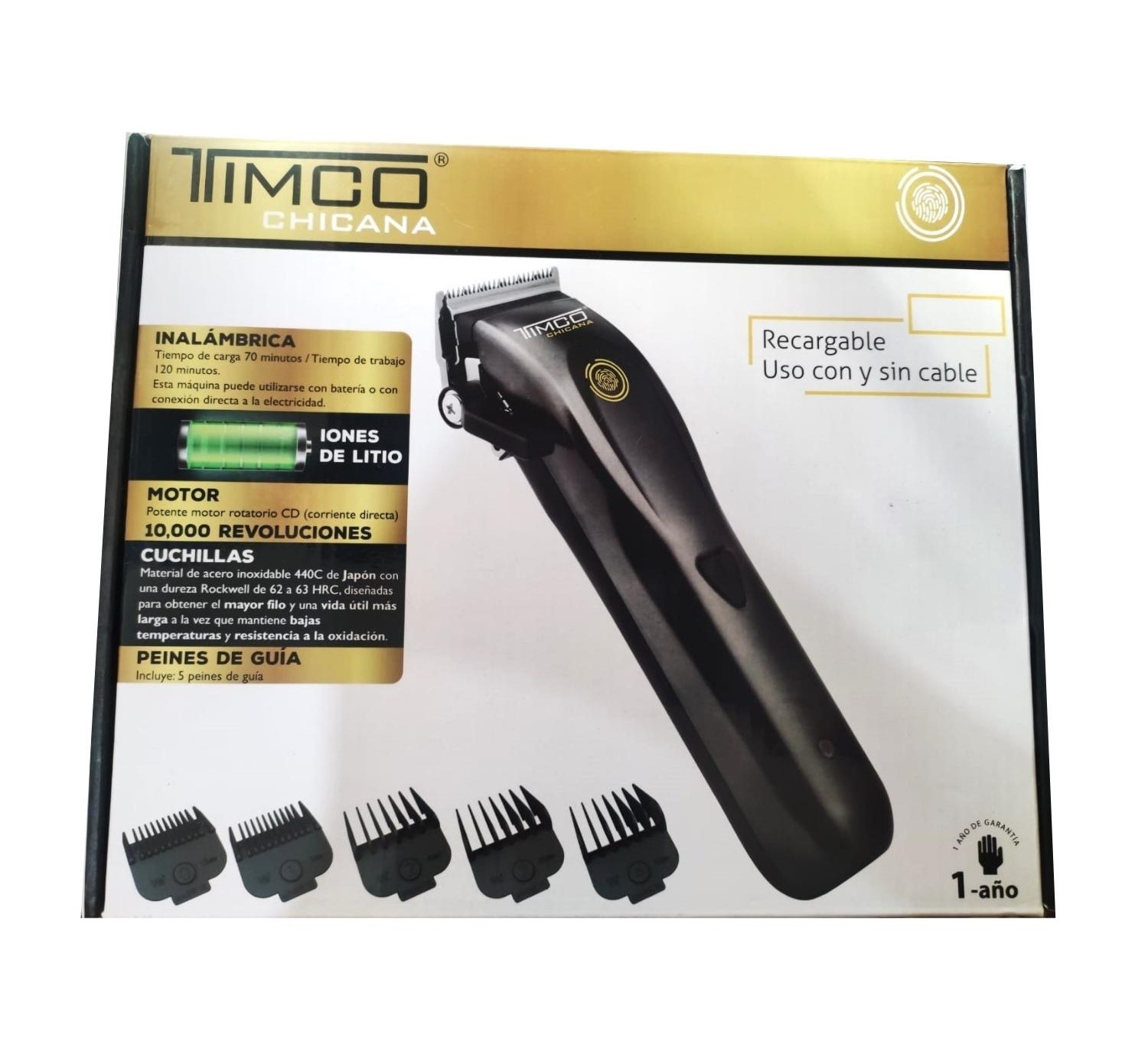 Maquina Para Corta Cabello Inalámbrica Timco Chicana HC80N - Negro