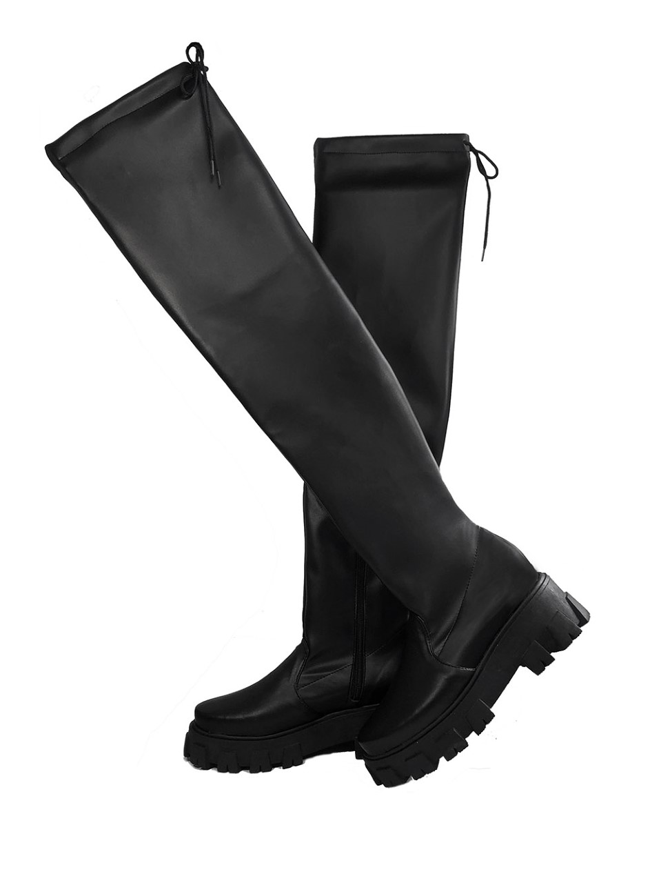 Botas Largas Maxibotas stretch para dama de Piel Sintetica Con Plataforma,mod. capretto