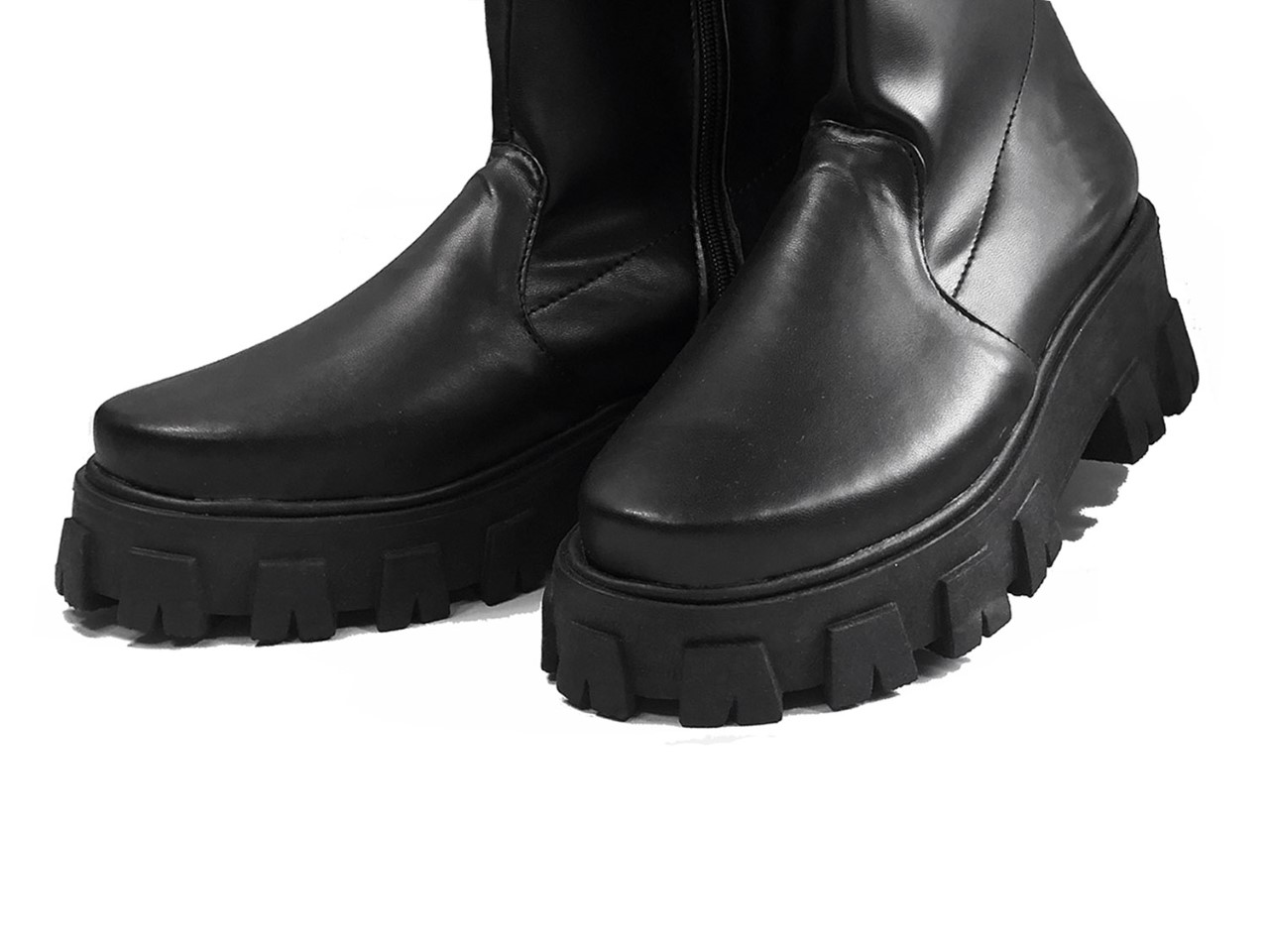Botas Largas Maxibotas stretch para dama de Piel Sintetica Con Plataforma,mod. capretto