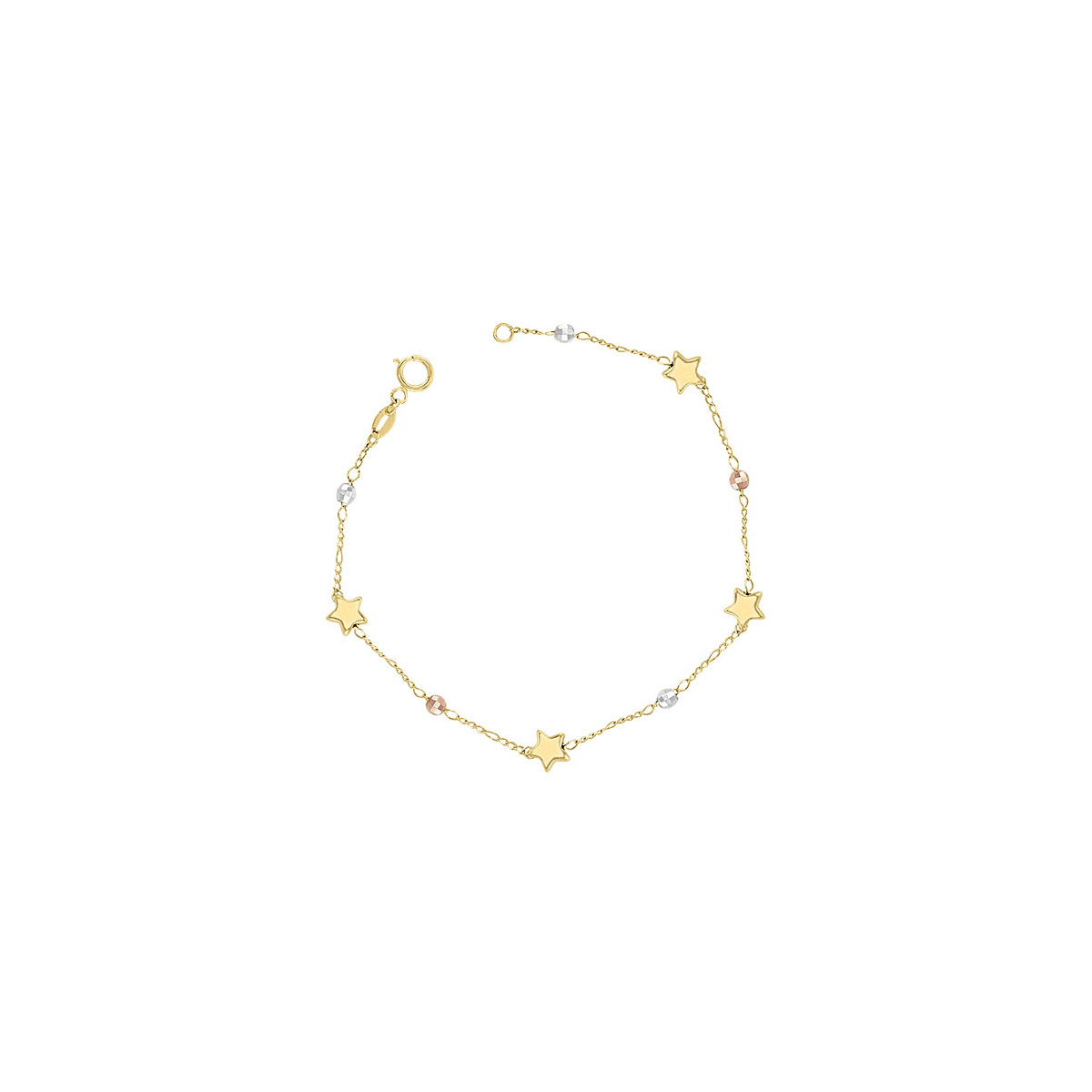 Pulsera Estrellitas Con Bolitas 3 Colores Elaborada En Oro de 10 K 