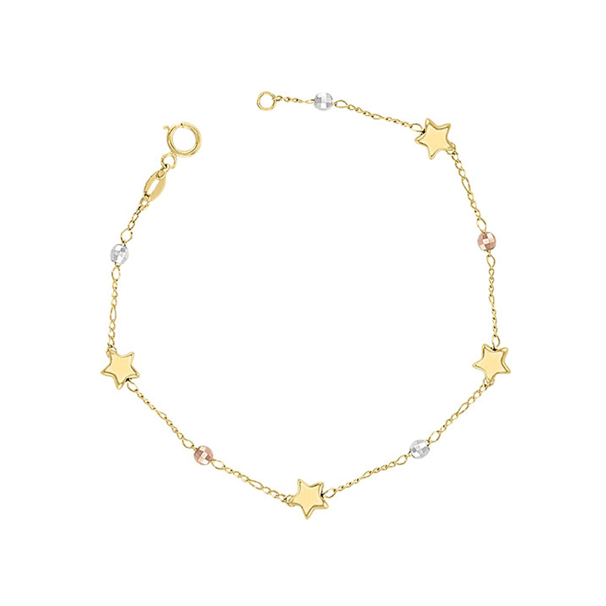Pulsera Estrellitas Con Bolitas 3 Colores Elaborada En Oro de 10 K 