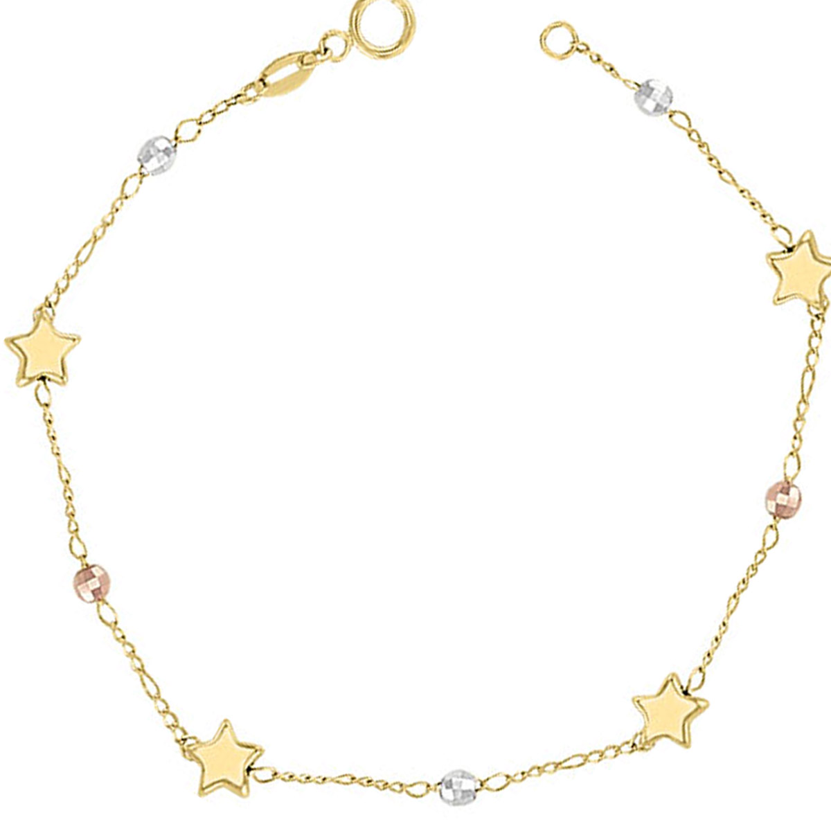 Pulsera Estrellitas Con Bolitas 3 Colores Elaborada En Oro de 10 K 