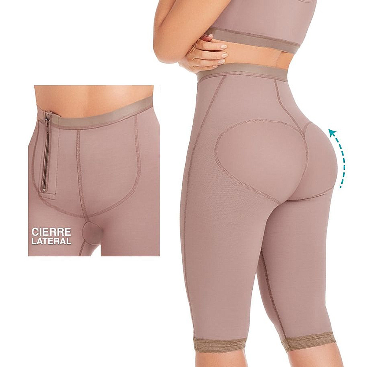 Faja Ciclista Fajate de Cierre Lateral a la Rodilla, Faja Colombiana Moldeadora Lavanta Gluteos y Aplana Abdomen Alta Compresion Fajate.