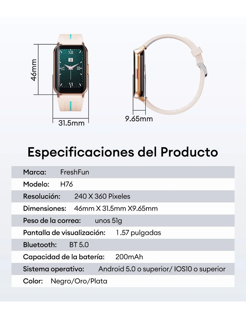 Reloj Inteligente Smart Watch Petukita Box H76 Bluetooth Fitness Dorado