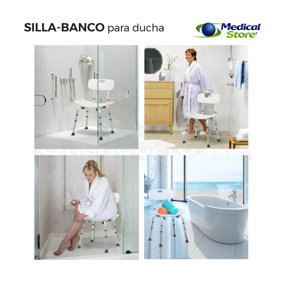 Silla Ducha Altura Ajustable Baño Respaldo Aluminio Medical Store