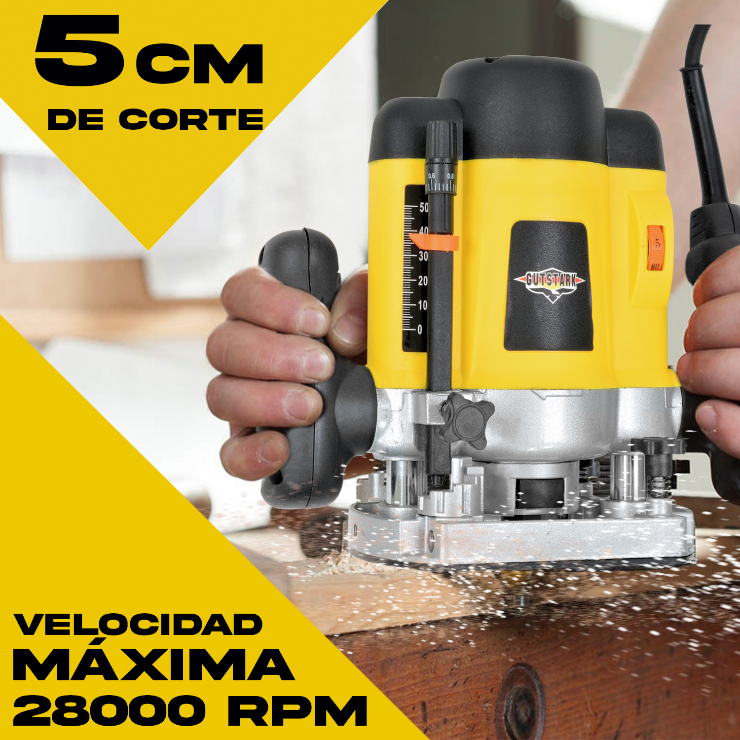 Router de Madera para Carpinteria 6 Brocas 110 V 1400 W Uso Rudo Rebajadora Fresadora Gutstark