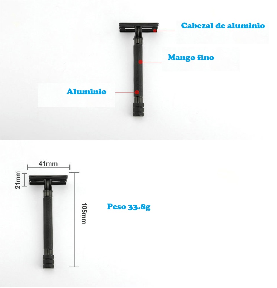 Rastrillo afeitar plata aluminio azul metal doble filo cara barba brazos portátil hombre mujer