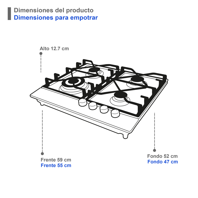 Parrilla de 60 cm de acero inoxidable 4Q-TS-60