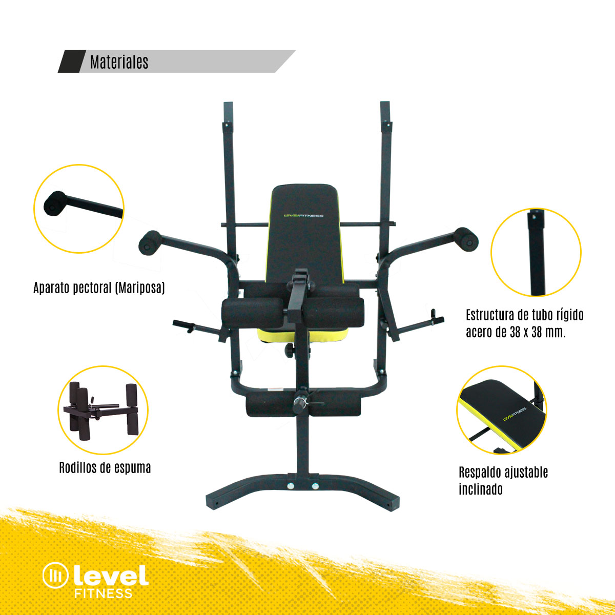 Banco Multiposiciones LOKI Gym Pecho Discos Bicep 5 En 1 Pesas