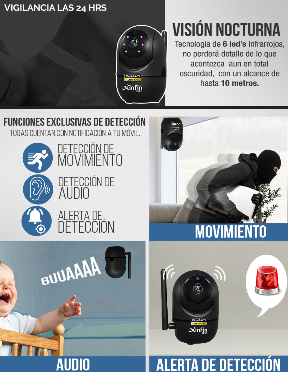 Camara Wifi Seguridad Ip 1080p Rastreo Movimiento Nube Kit-4